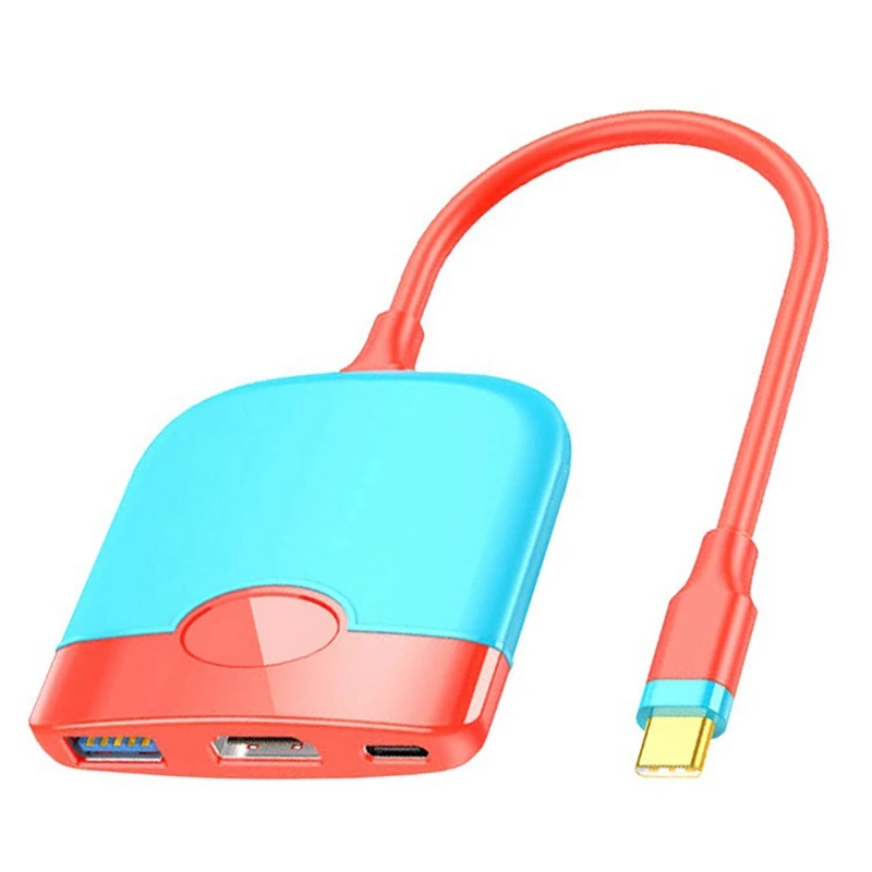 

Type-C To HDMI-Compatible Three-In-One Converter TYPE C 4K HD Adapter Cable 4K@60HZ For Switch, Mac Book Pro-Red