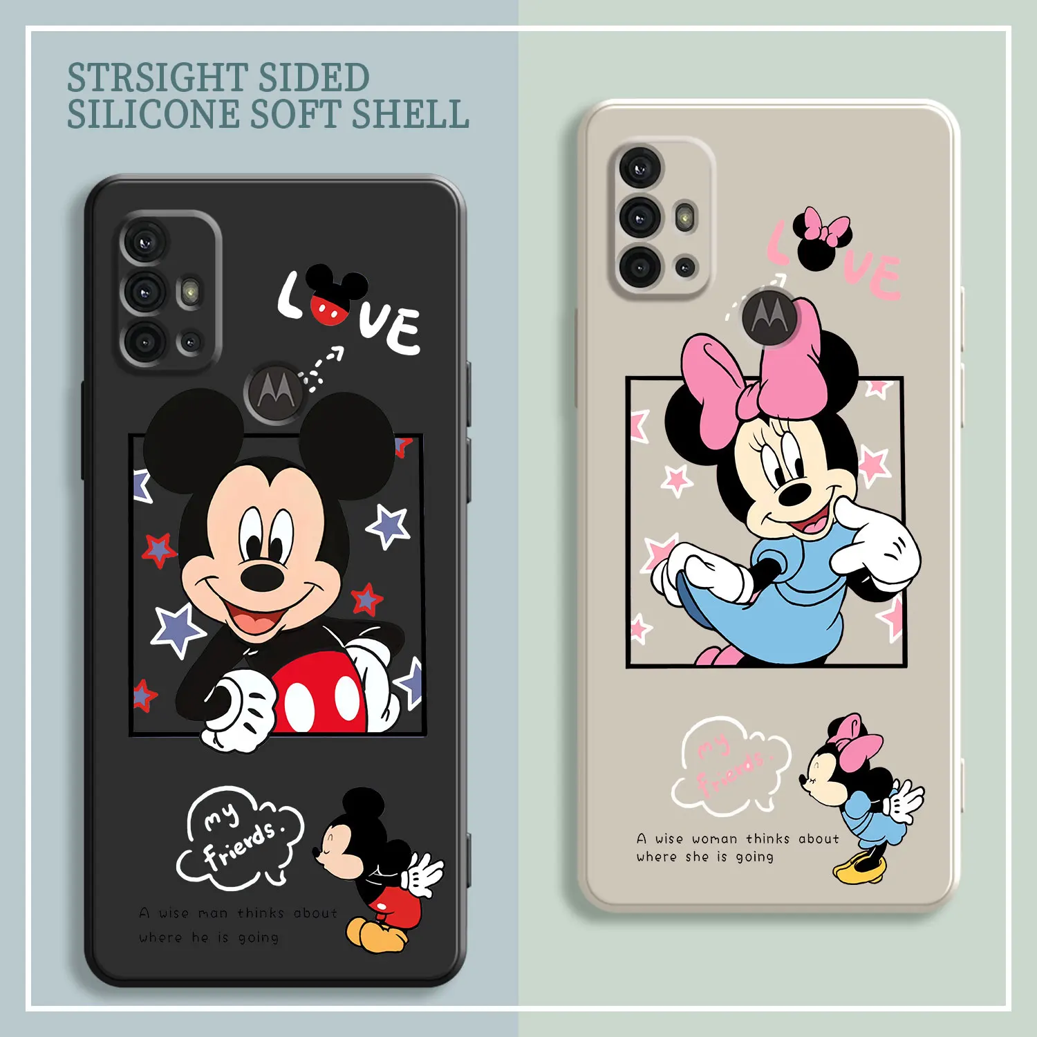 

Candy Color Case For Motorola G30 G60 G50 G40 G10 G9 Plus G8 Power E7 G Stylus Edge 20 E6s E7i Phone Cover Mickey Minnie Mouse