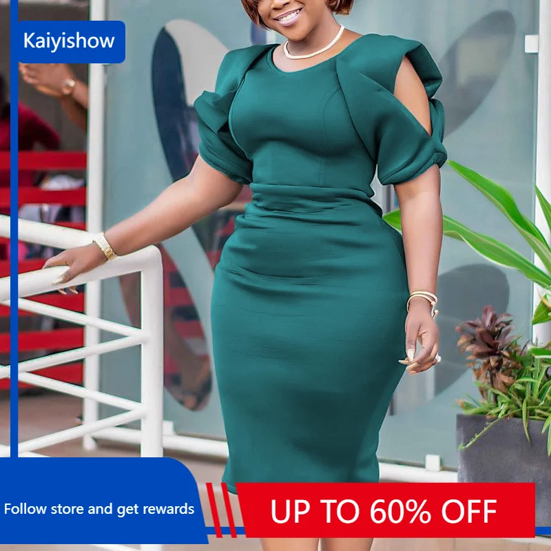 

Yellow Red Green Polyester African Dresses for Women Summer African Women O-neck Short Sleeve Knee-length Dress African Clothes