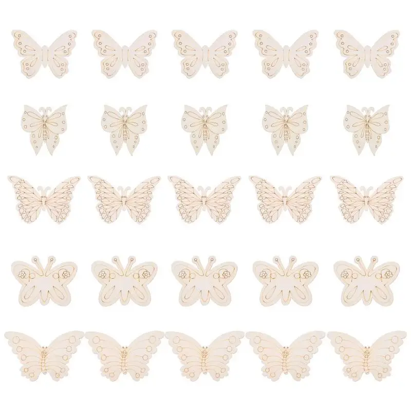 

Butterfly Wood Cutouts 25Pcs Natural Blank Cutout Slices Butterflies Unfinished Wooden Cutouts For Birthday DIY Painting Tags