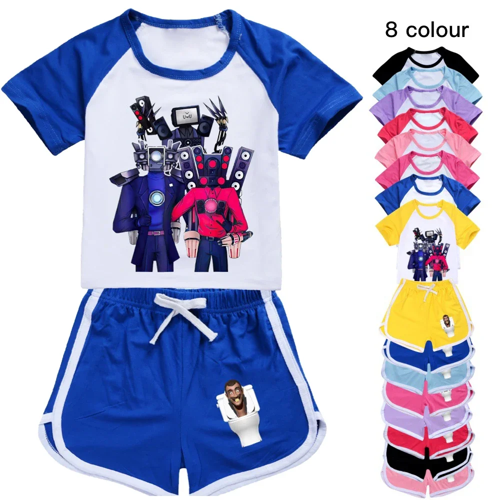 Skibidi летние детские пижамы Футболка женская комплект одежды из 2 предметов одежда