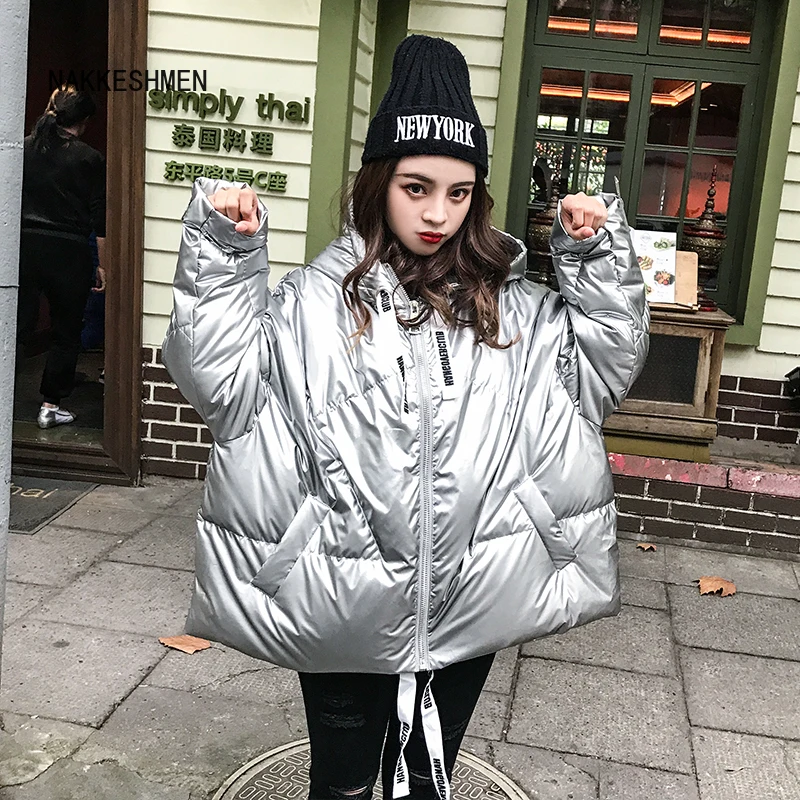 Winter Fashion Glossy Bright Down Parka Women's Hooded Coat Female Zip Jacket Large Size Loose Warm Thick Parka Women Jacket