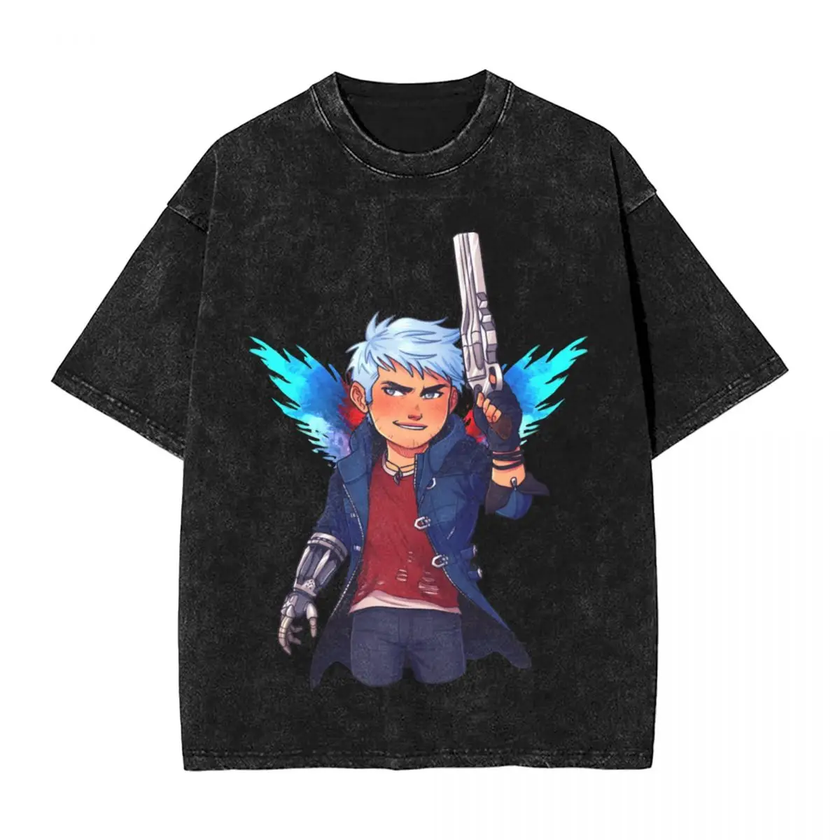 Chibi Nero DMC5 Промытые футболки Уличная одежда Хип-хоп Футболка Devil May Cry Dante Футболки