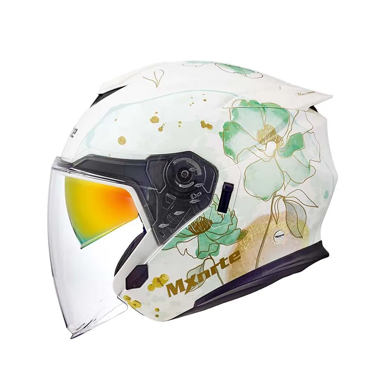 DOT Approved Mxnrte Green Lotus Pond Helmet Unisex Double Lens Half Summer Off-Road Safety Motorcycle Casco Casque