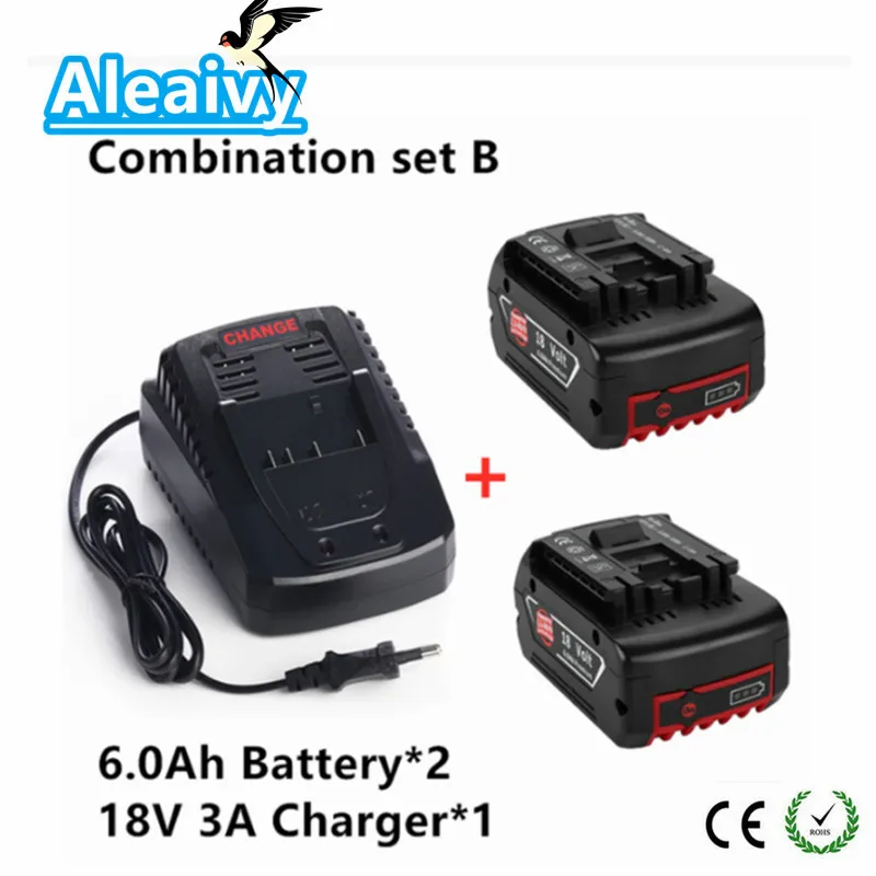 

2PCS18V 6000mAh Rechargeable lithium ion Battery For Bosch 18V 6.0Ah Backup Battery Portable Replacement BAT609, BAT609G, BAT611