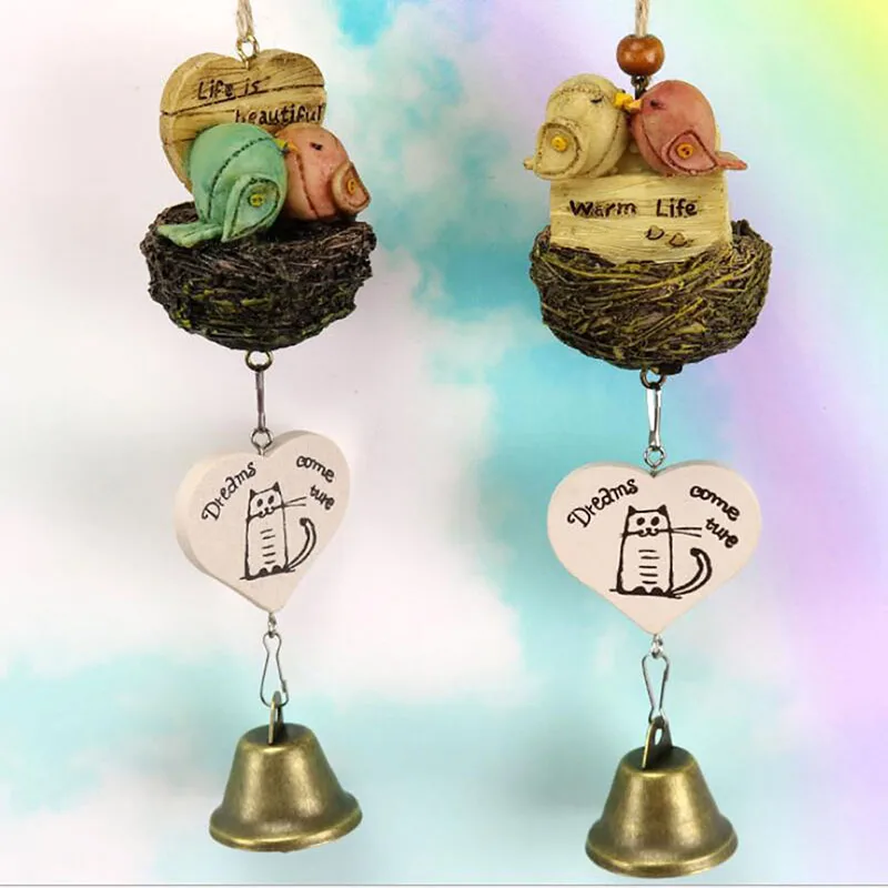 

White Powder Cartoon Bird Wind Chime Pendant Decorative Resin Home Scenic Decoration Boutique Gift Suitable For Many Occasions