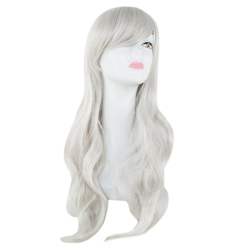 

Fei-Show Synthetic Heat Resistant Fiber Long Silver Wavy Wigs Pelucas Cartoon Female Cos-play Hairpieces Party Salon Women Hair