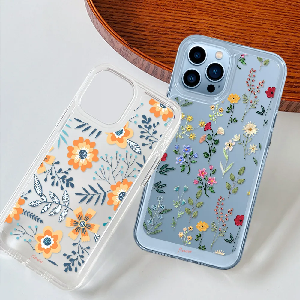

Flower Phone Case for Iphone 11 Pro Max 13 12 Mini XS X XR Luxury Protection Shell Transparent PC+TPU Hard Cover Fundas Coque
