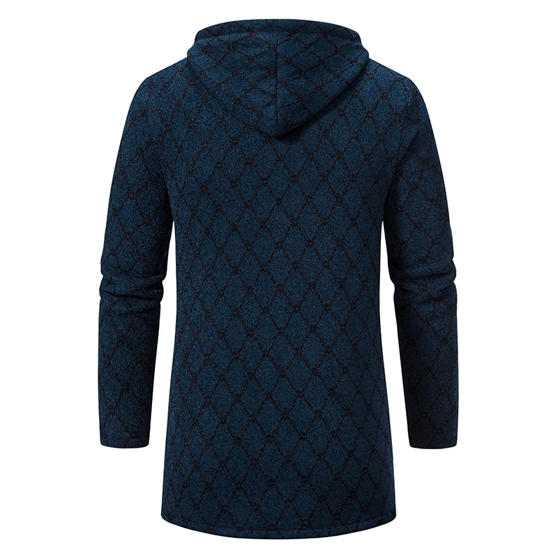 Мужской длинный кардиган с капюшоном вязаный свитер пальто 2024 зимняя теплая