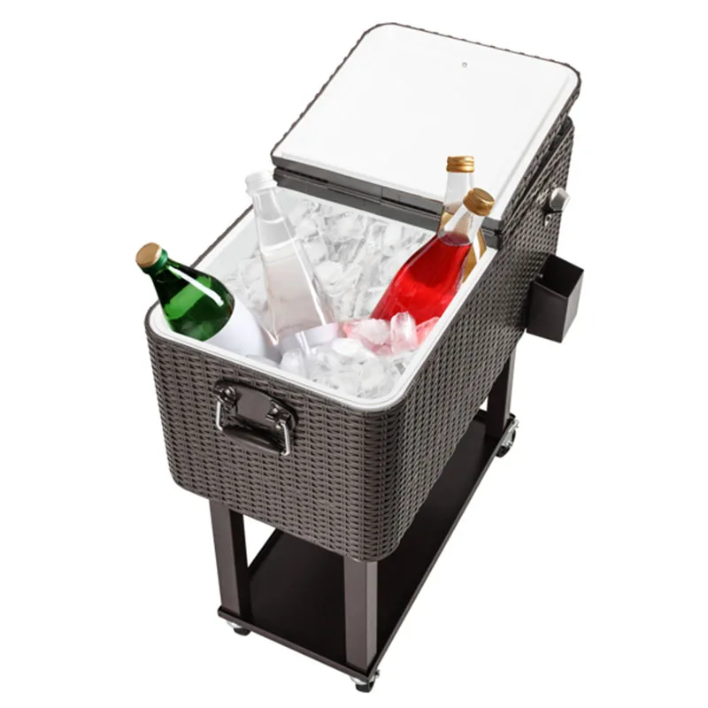 

87*38.5*87Cm Freezer Cart - Rattan Square Legs Iron + Plastic Pp Box High Quality Rattan Material Environmental Protection
