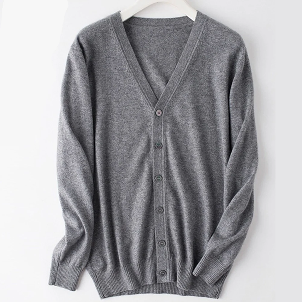 Мужской вязаный кардиган однотонный Тонкий джемпер с V-образным вырезом