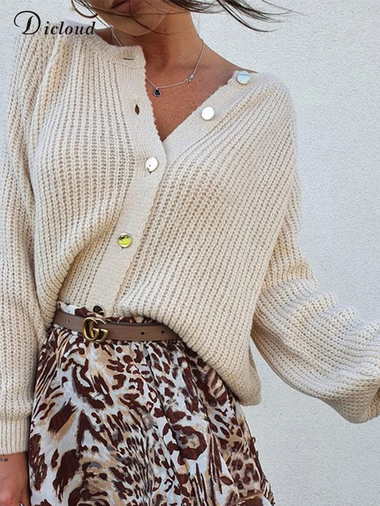 DICLOUD Woman Cardigans Long Sleeve Round Neck Buttons Up Fashion New Ladies Sweater Knitted 2022 Solid High Street Clothing |