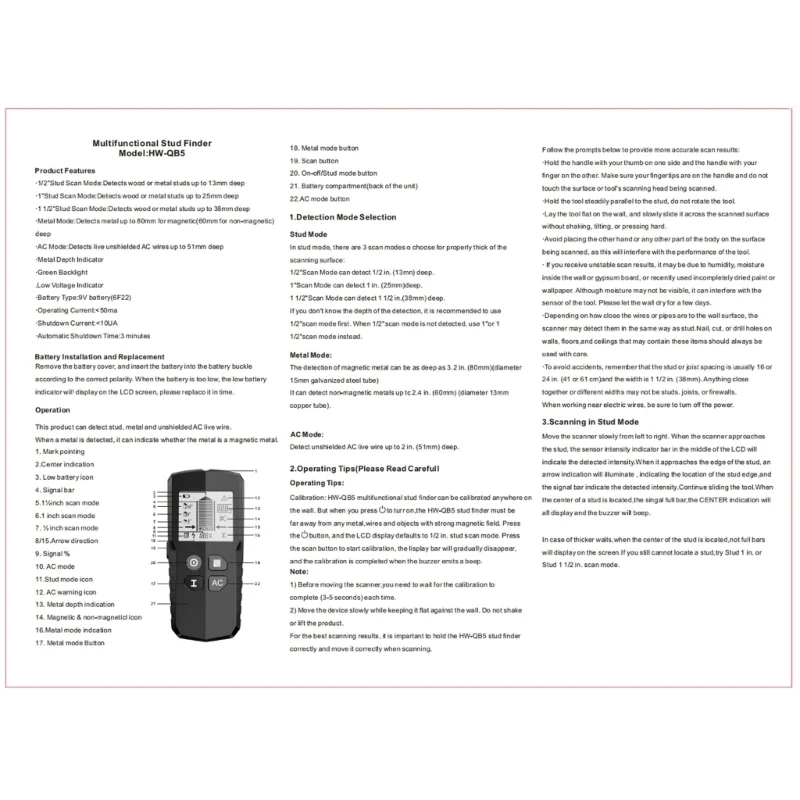 5в1 детекторы настенных шпилек с цифровым дисплеем для дерева ACWire кабельные