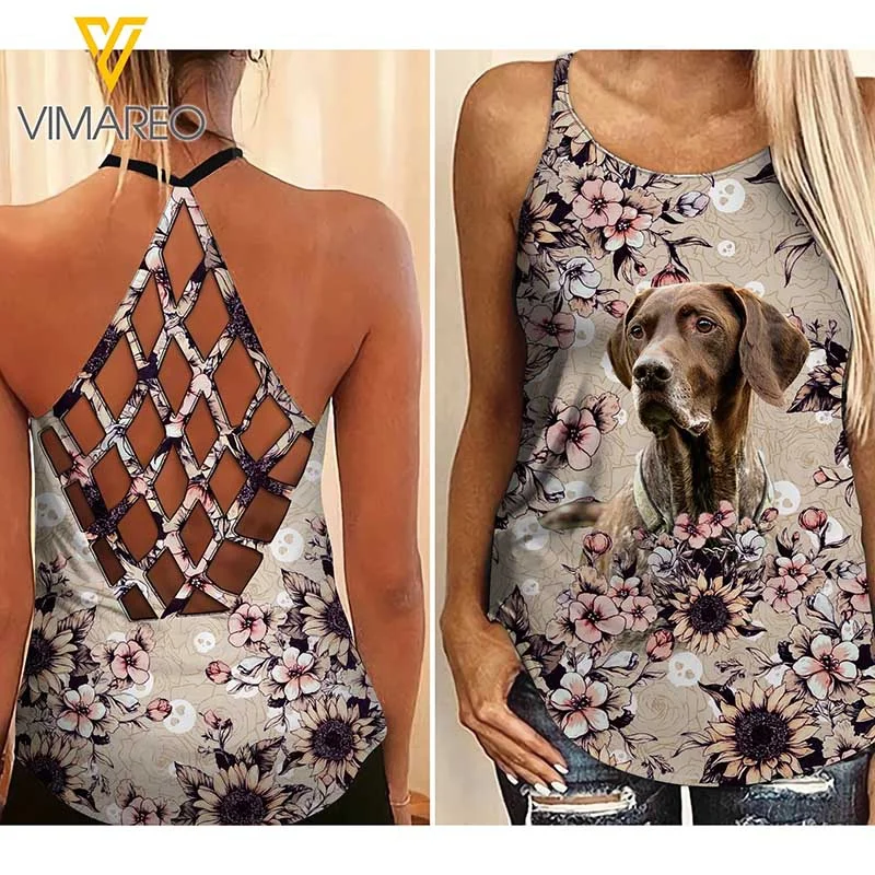

German Shorthaired Pointer Pitbull and Doberman Criss-Cross Open Back Camisole Vests Women Hipsters Hollow Tank Top Sexy Vest