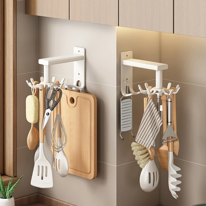 

Модная кухонная вешалка с 10 вращающимися крючками, шкаф для хранения кухонной утвари, настенная кухонная стойка, практичная