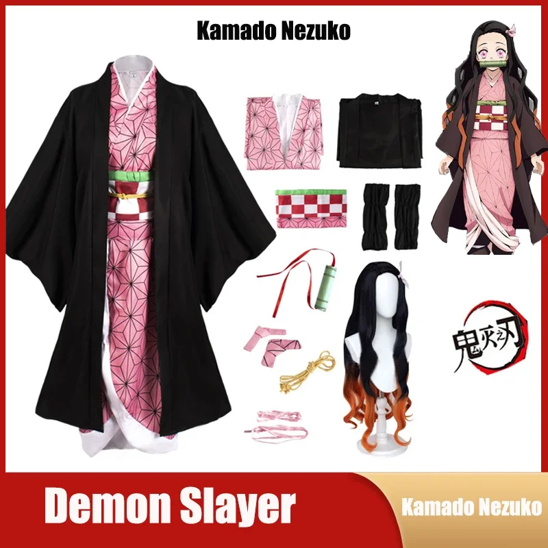 

Kamado-Nezuko Women Cosplay Costume Demon Slayers Anime Suit Uniform Comic Party Accessories Set Kimetsu No Yaiba