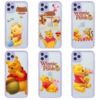 cute winnie the pooh phone case for iphone 13 12 11 pro max mini xs 8 7 plus x se 2020 xr light purple matte transparent cover