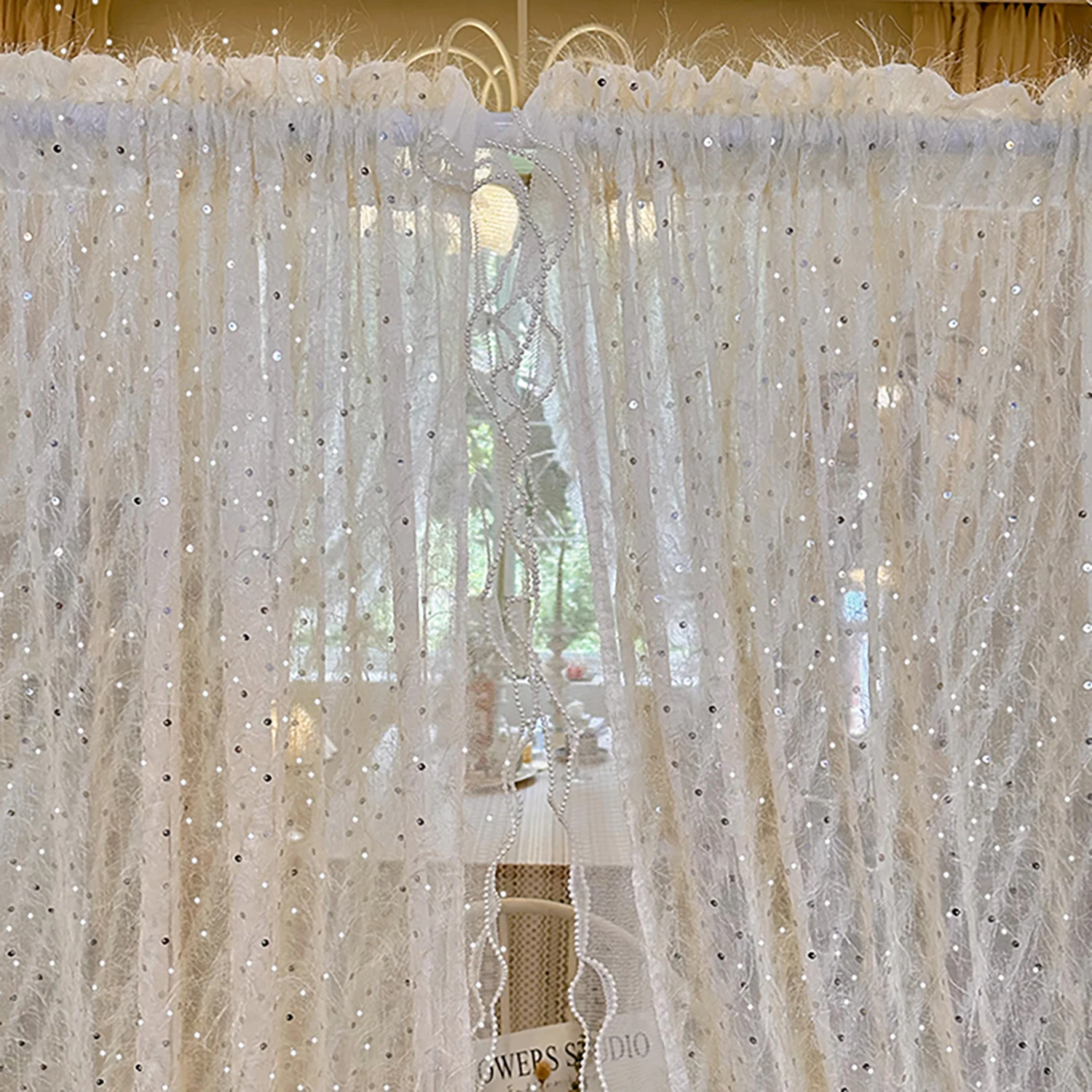 1PC Romantyczna błyszcząca przezroczysta zasłona do sypialni księżniczki luksusowa z woalu ślubna dekoracja domu # E