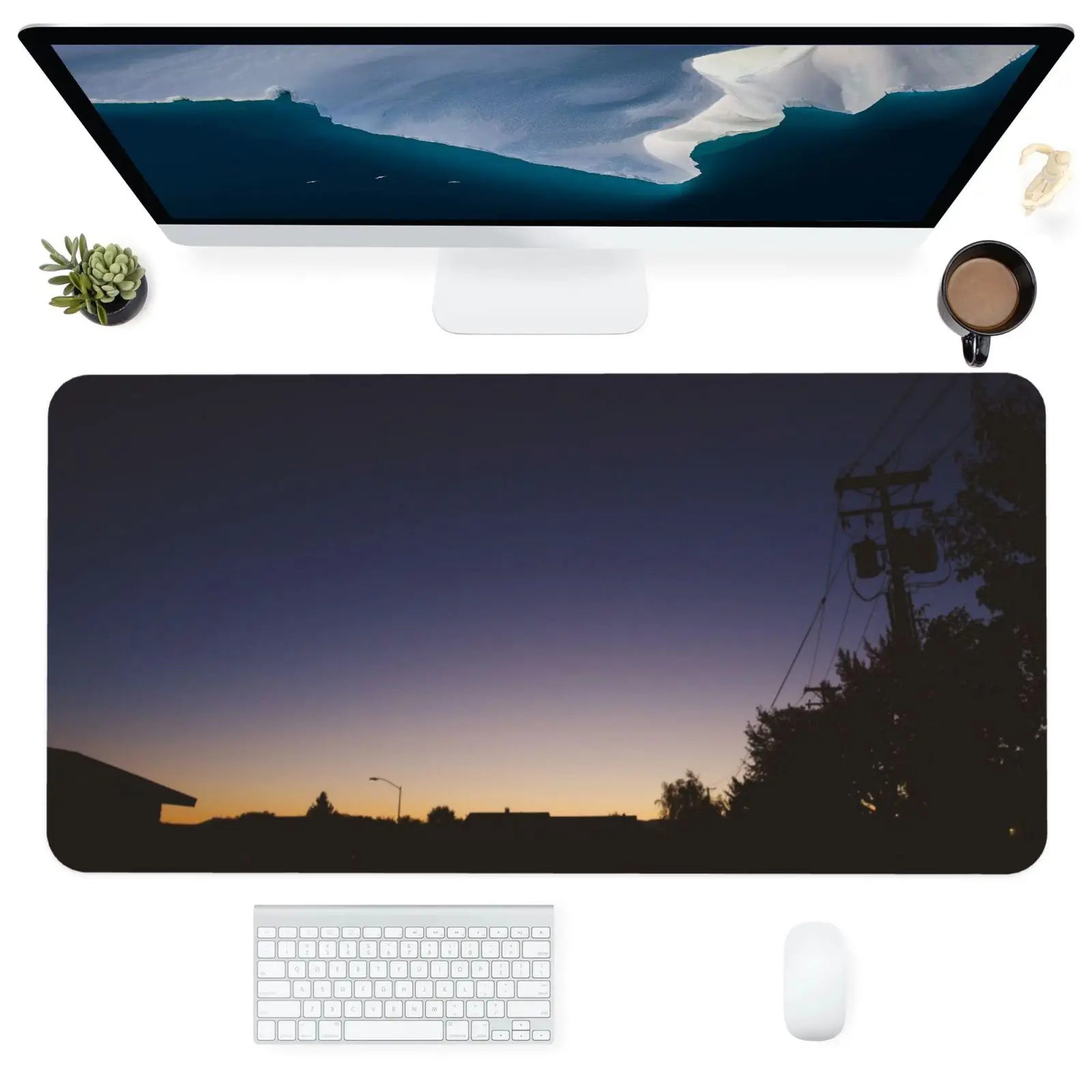 

Computer Office MousePad Keyboards Accessories Large Square Washable Personalized Desk Pads Mat Purple Sky Night Landscape Photo