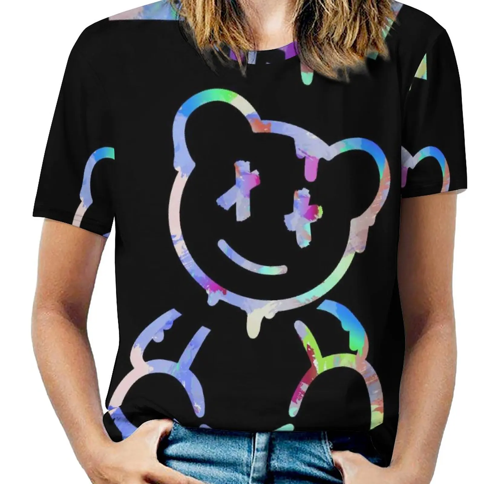 

A Bear T-Shirts Graffiti Abstract Design Casual Oversized T-Shirt Short-Sleeve Womens Cool Tee Shirt Sexy Pattern Top Tees