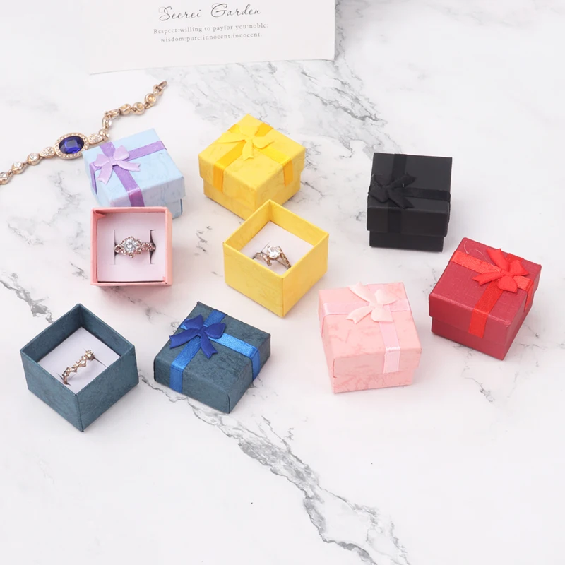 TONVIC Paper Ring Boxes With Bow Design Necklace Earrings Box Wedding Party Jewelry Gift Box Wholesale