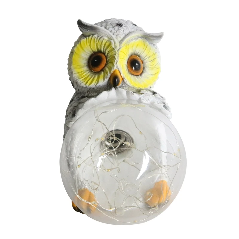 

Solar Resin Owl Statue with Light Handmade Home Office Bedroom Desktop Decor