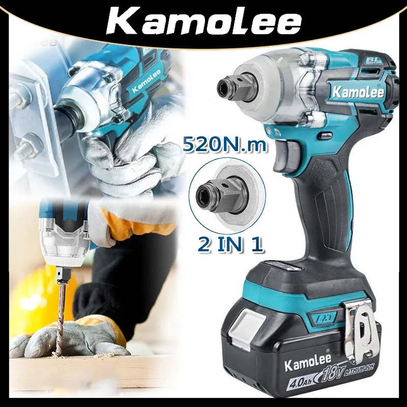 

Kamolee 520 N.M Torque DTW285 Brushless Electric Impact Wrench 1/2 In Lithium-Ion Battery Compatible with Makita 18V Battery