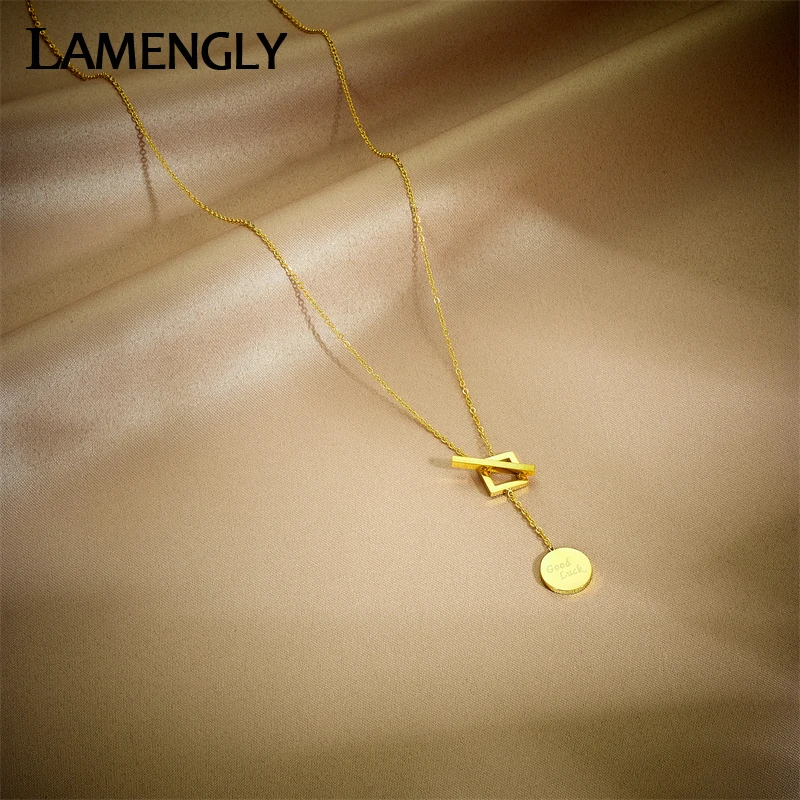 

LAMENGLY 316L Stainless Steel Round Good Lucky Pendant Necklace For Women Fashion Girls OT Buckle Chain Birthday Jewelry Gifts