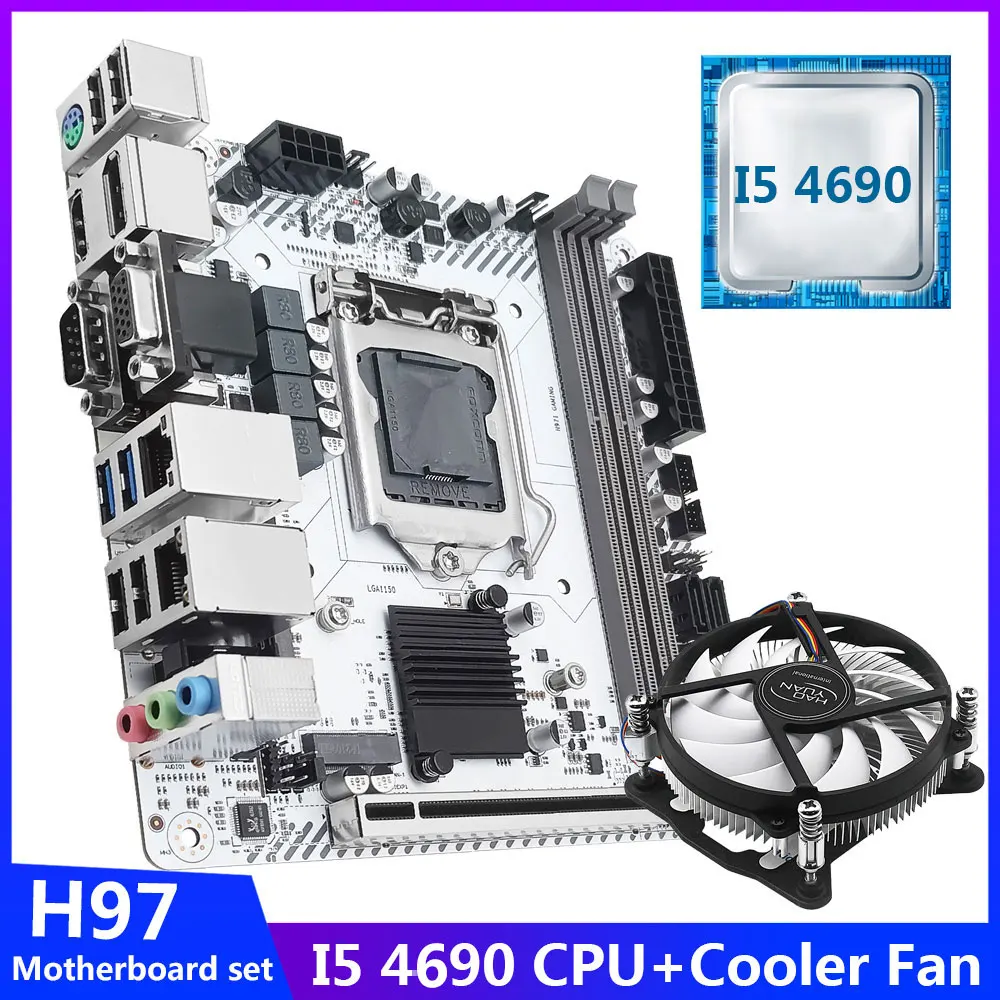 JGINYUE H97 Motherboard Combo Set Core i5 4690 CPU kit Processor Whit CPU Cooler Support DDR3 Desktop Memory RAM MINI-ITX VGA