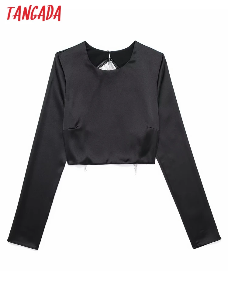 

Женская укороченная блузка с открытой спиной и бисером, 3H359