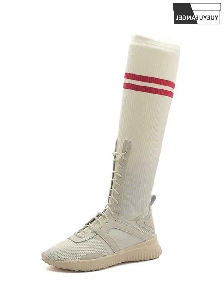 

Женские сапоги до колена, модная обувь, вязаные носки, эластичные сапоги, новинка весны, Женские Повседневные высокие кроссовки без шнуровк...