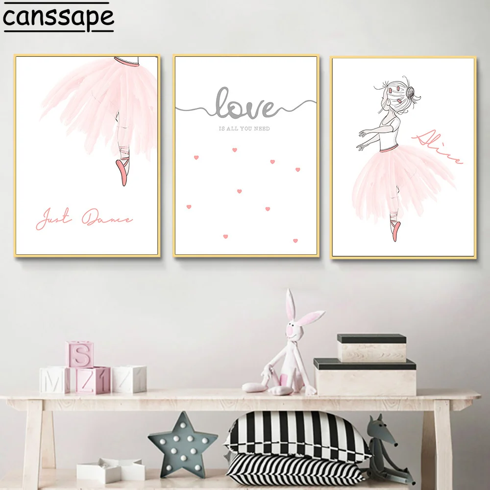 

Ballet Girl Canvas Painting Personalized Custom Name Poster Baby Gift Nordic Posters And Prints Baby Girl Bedroom Decoration