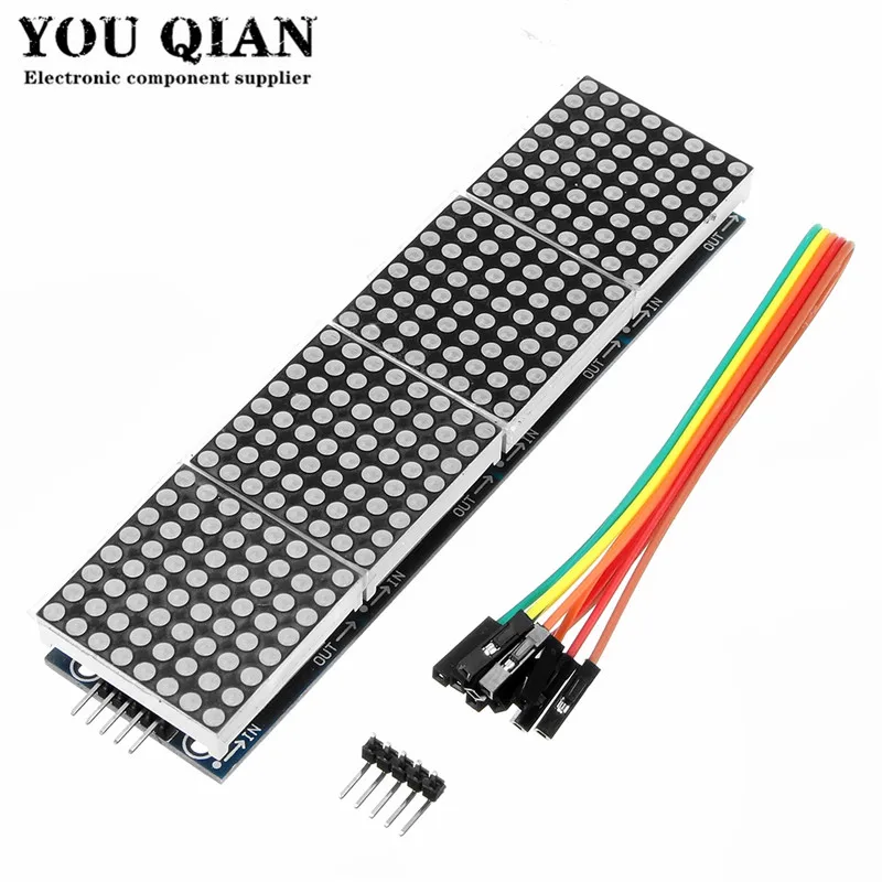 Модуль точечной матрицы Max7219, одночиповый микрокомпьютер, 4-в-1 дисплей, отправка линии 5P (H6a4)