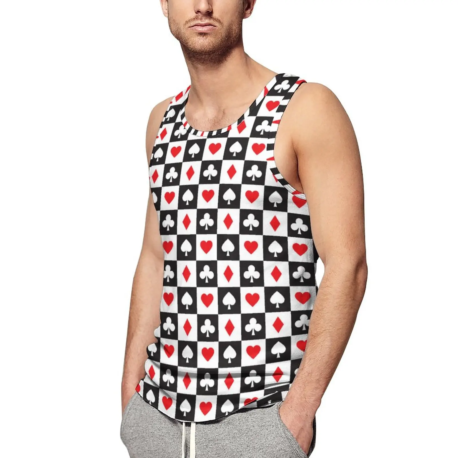 

Heart Playing Cards Tank Top Mens Poker Gym Oversized Tops Beach Muscle Design Sleeveless Shirts