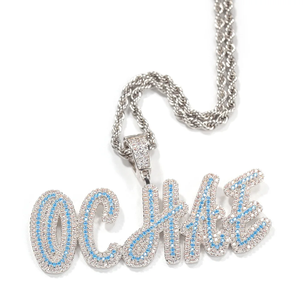 TopBling Hip Hop A-Z Custom Name Letters Pendant Necklaces Colorful Zircon Men Women Gift