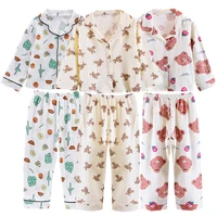 pyjamas silk satin tops pant childrens kids pant spring summer sleepwear nightwear 9 12 girls boys pajama sets toddler teenage