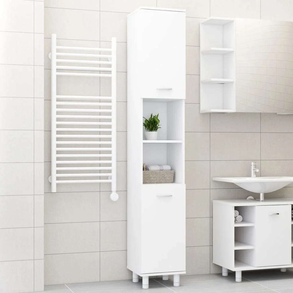 

Bathroom Cabinet 30x30x179cm Chipboard Laundry Room Shelf Features 6 Compartments and 2 Doors with Handle Storage