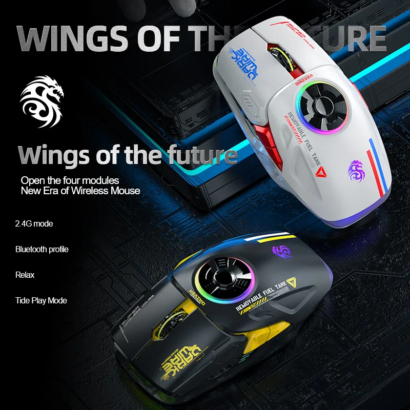 Wireless Bluetooth Mouse Multi-function Four-mode Wired Decompression Rechargeable Floating Mouse Cool RGB Light For Gaming