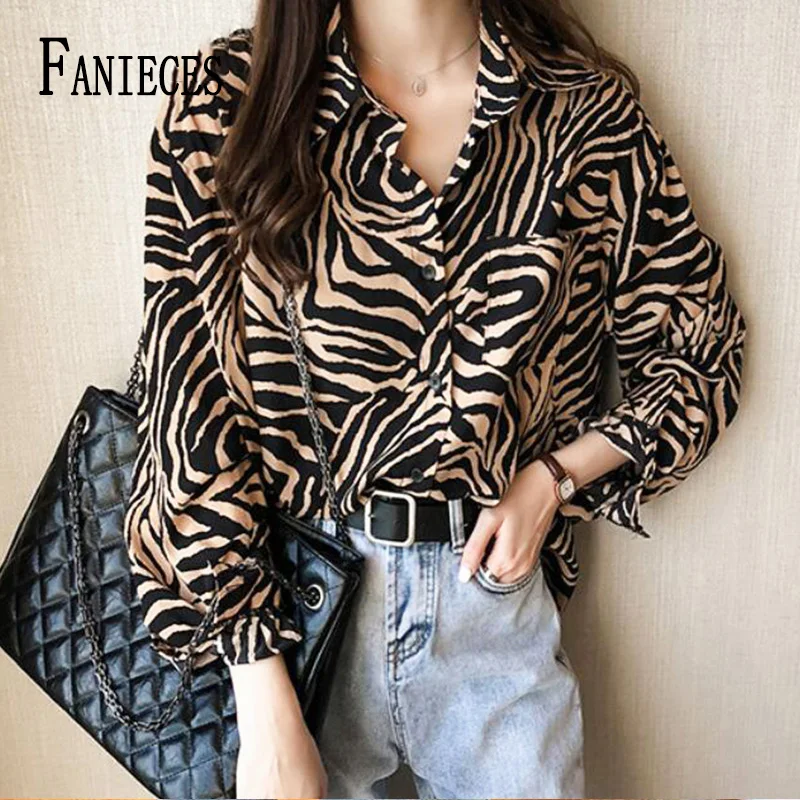 

Модная женская рубашка FANIECES с принтом зебры, повседневные свободные топы, летние винтажные блузки большого размера с длинным рукавом, Солнц...