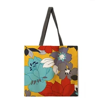 american flower and bird womens designer handbag linen reusable shopping bag for grocery womens shoulder bag