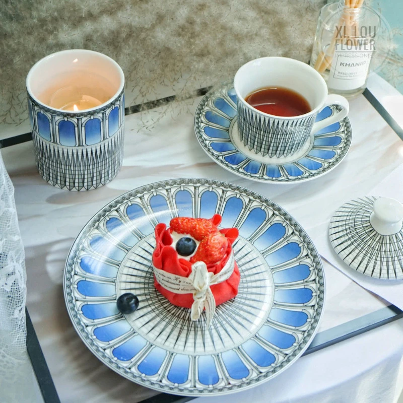 

European-style architectural ceramic coffee cup and saucer afternoon tea dessert plate modern pattern decorative dinner plate