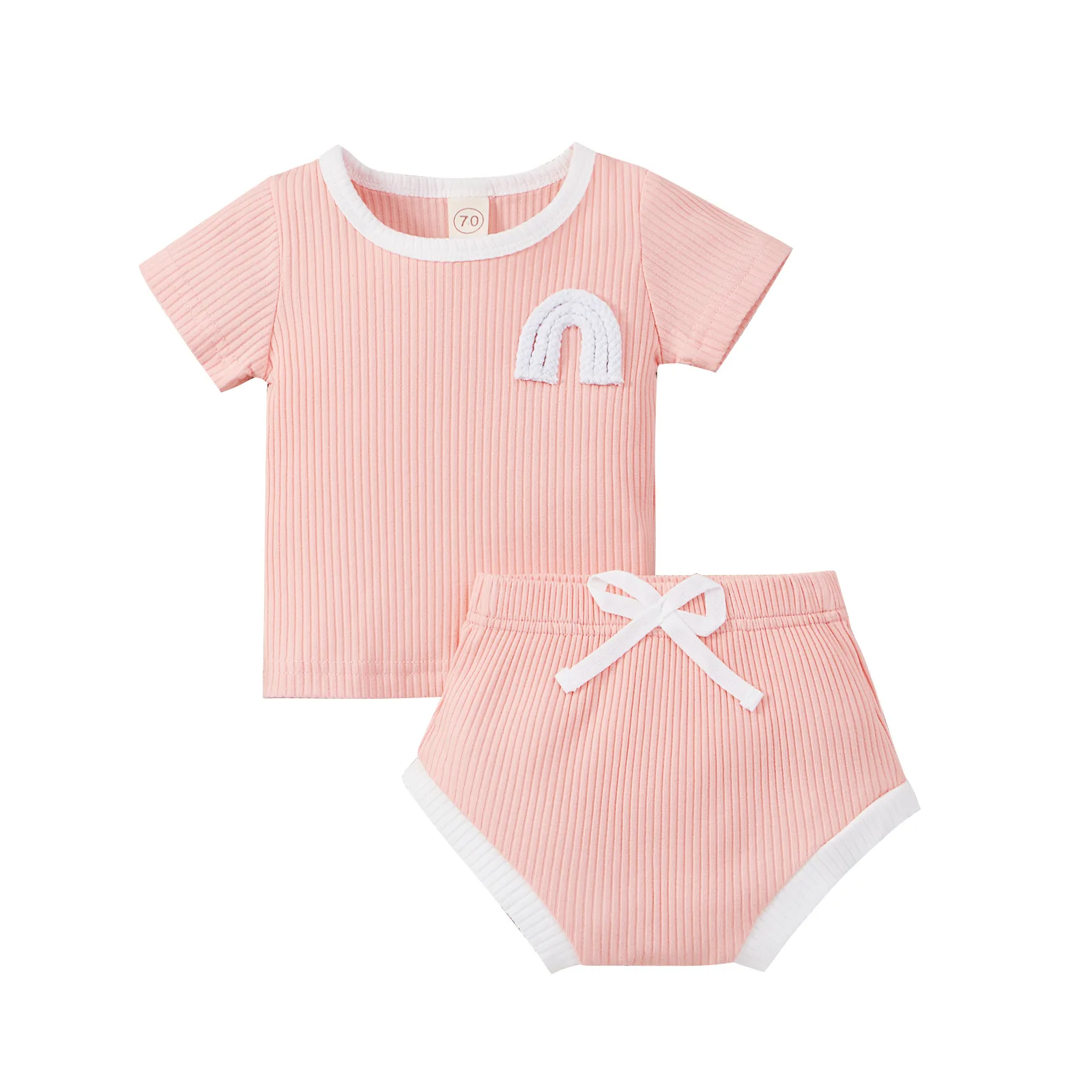 

Toddler Baby Girls Clothing Sets Summer New Casual Rainbow Pit Strip Short Sleeve+fart Shorts Newborns Kids Boy Clothes