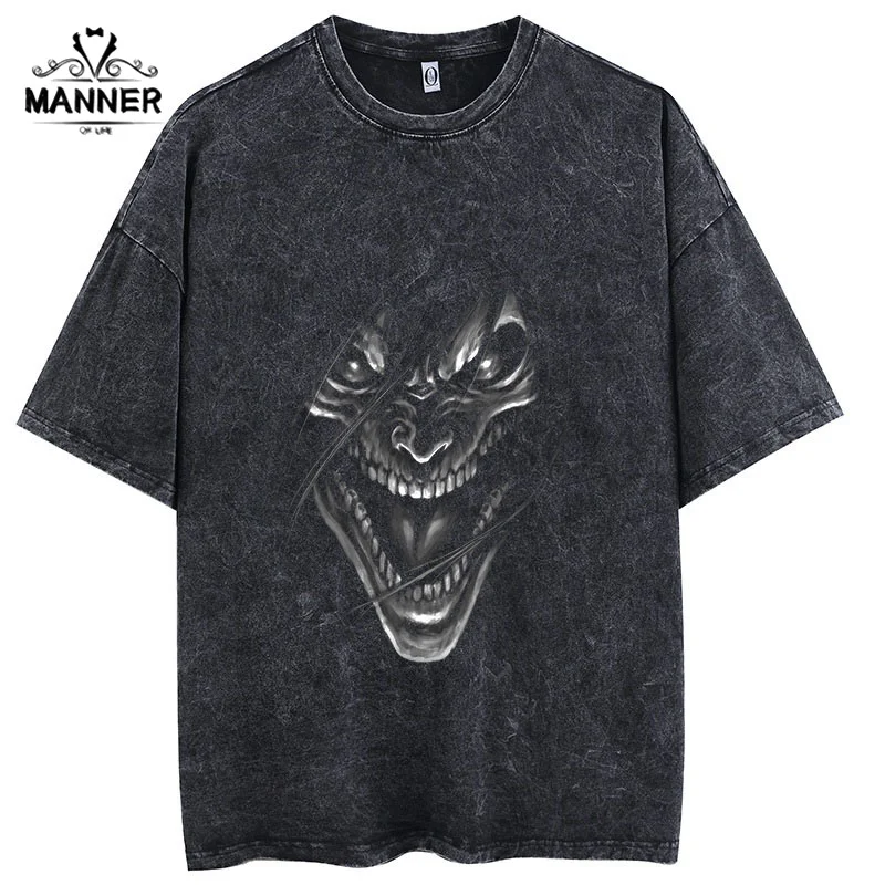 

Attack on Titan Anime Acid Washed T Shirt 100% Cotton Short Sleeves Streetwear Tops Vintage Manga Fashion Oversized Tees for Men