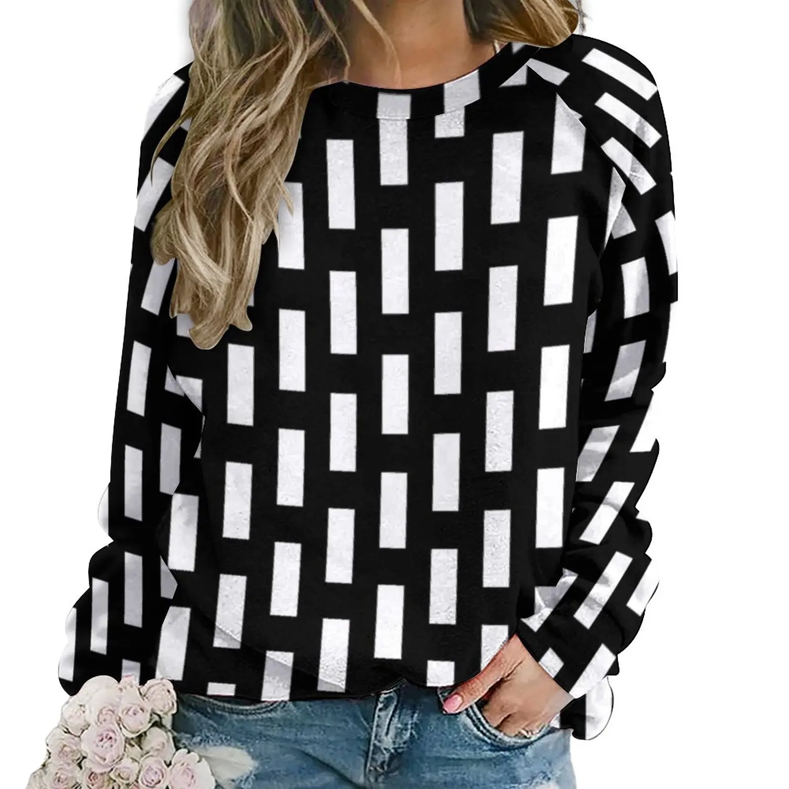 

Nordic Lines Print Hoodies Winter Discontinuous Line Hip Hop Oversized Hoodie Female Long Sleeve Kawaii Casual Sweatshirts