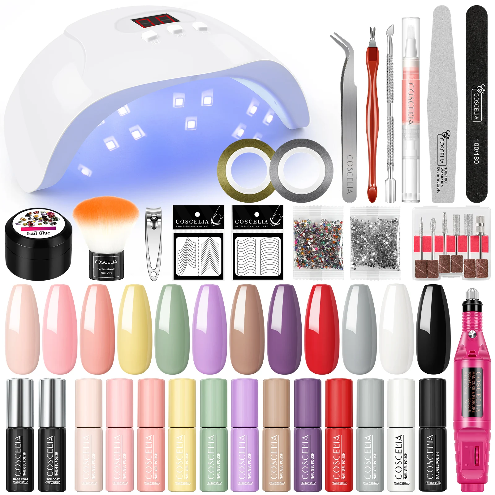 

Набор для маникюра COACELIA, машинка для аппаратного маникюра с противоскользящим раствором, УФ светодиодная лампа, блестящие Типсы, набор инст...
