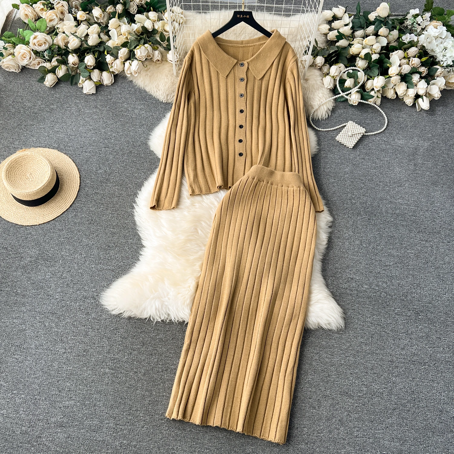 

Модный темпераментный трикотажный топ с длинными рукавами, два комплекта женской юбки