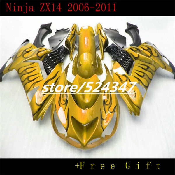 

Market manufacturers ZX 14 r 6-11 ZX 1400 for kawasaki ninja ZX14R smooth pale yellow motorcycle fairing ink black flames