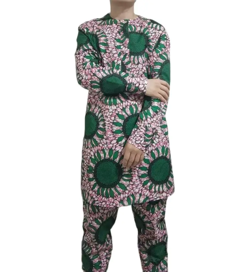 Nigerian Style Long Sleeves Men's Sets Modern Design Print Male Pant Suits African Fashion Wedding Party Wear