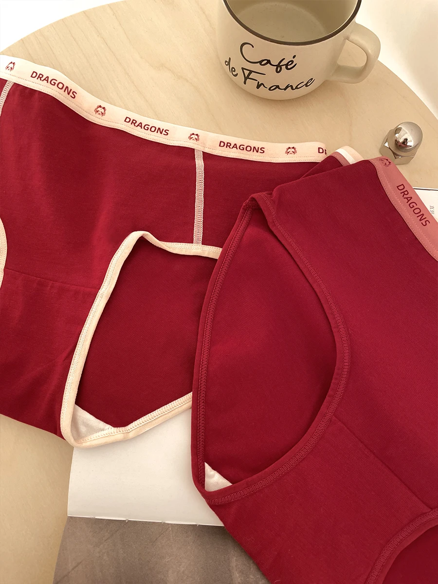 &quotGood Luck&quot Red Underwear 7A Antibacterial 2024 New Dragon Year Wedding of Fate Girl Triangle Shorts
