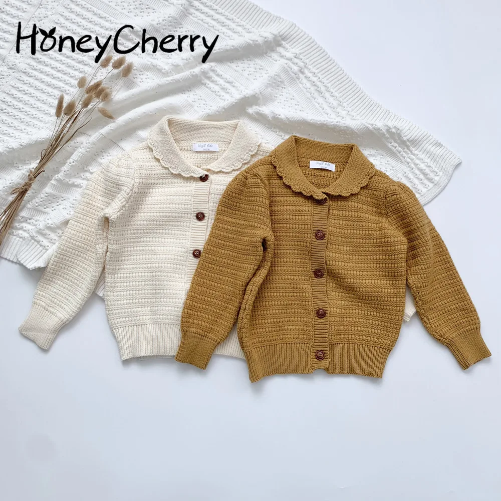 

HoneyCherry/Новинка; Свитер с лацканами для девочек в стиле ретро; Детский вязаный свитер с лацканами; Пальто; Свитера для девочек